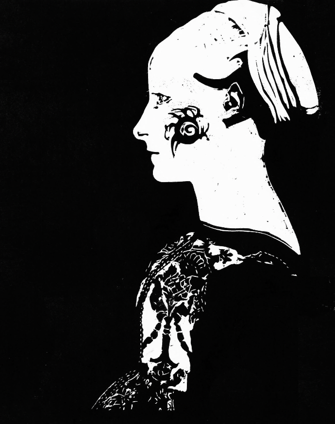 "Elle est si touchante Qu'autour d'elle tout chante" Sur l'air de "Elle est si touchante" Jacques HigelinGravure sur bois, 30 x 24cm